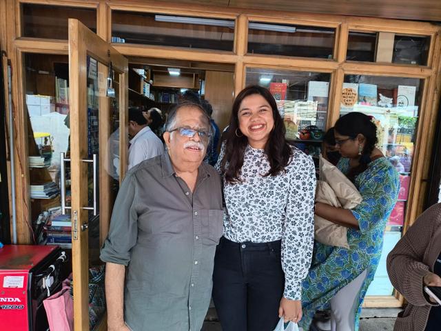 Venkatesh with Kavya Srinivasan who has been frequenting the shop since she was about five years old. (Courtesy Nagasri Book House) Venkatesh with Kavya Srinivasan who has been frequenting the shop since she was about five years old. (Courtesy Nagasri Book House)