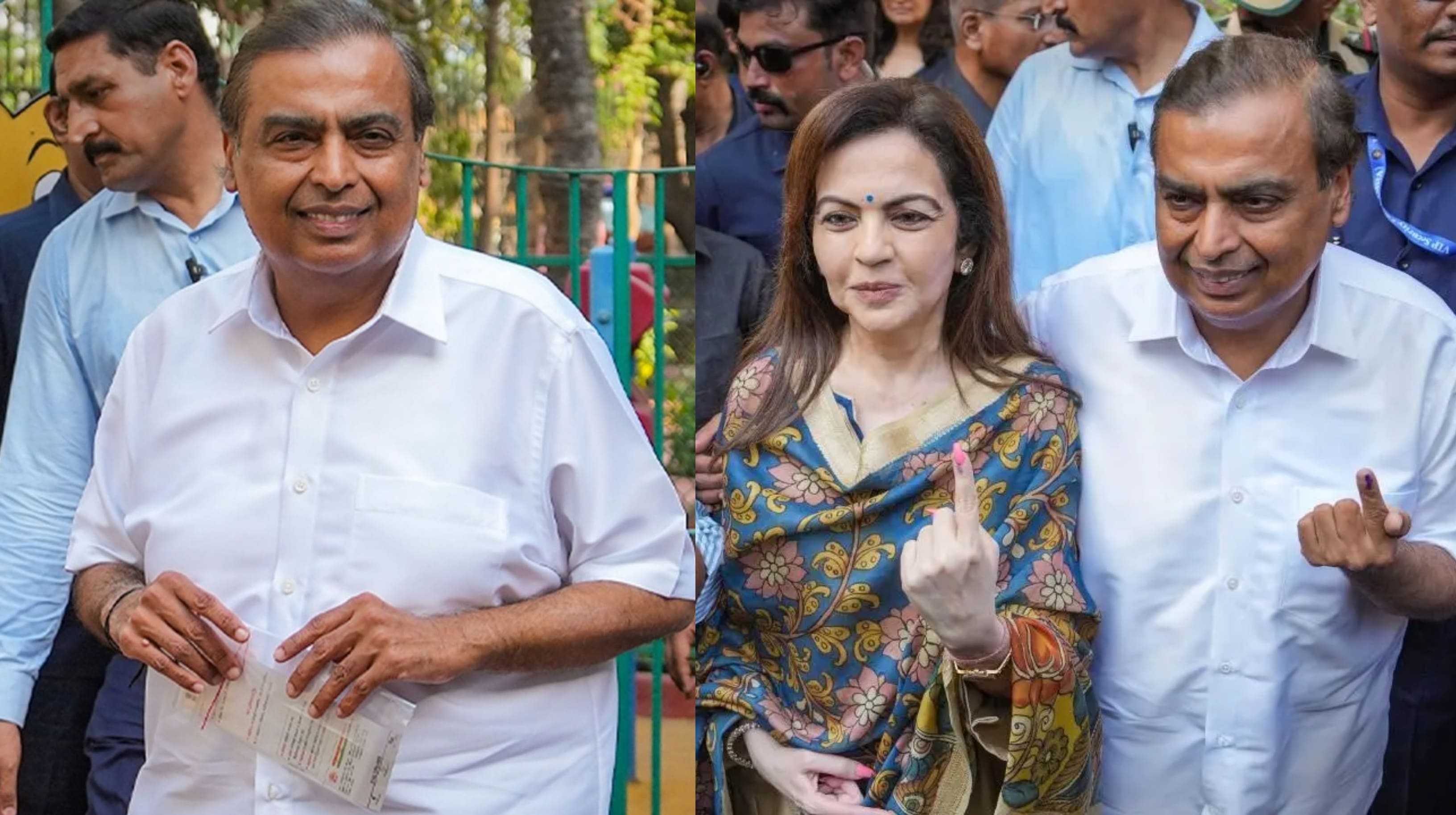 Mukesh and Nita Ambani at a poll booth Mukesh and Nita Ambani at a poll booth