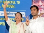 West Bengal chief minister Mamata Banerjee with Trinamool Congress (TMC) MP from the Diamond Harbour constituency Abhishek Banerjee. (ANI FILE)