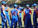 Indian players gather before the T20 cricket match between Zimbabwe and India at the Harare Sports club, in Harare(AP) Indian players gather before the T20 cricket match between Zimbabwe and India at the Harare Sports club, in Harare(AP)