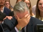 Actor Alec Baldwin reacts after the judge threw out the involuntary manslaughter case for the 2021 fatal shooting of cinematographer Halyna Hutchins during filming of the Western movie "Rust," Friday, July 12, 2024, at Santa Fe County District Court in Santa Fe, N.M. (Pool Video via AP)