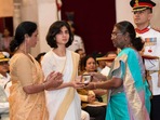 Captain Anshuman Singh's wife and mother receiving his posthumous Kirti Chakra from President Droupadi Murmu on July 5. (PTI) Captain Anshuman Singh's wife and mother receiving his posthumous Kirti Chakra from President Droupadi Murmu on July 5. (PTI)