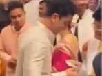 Ranbir Kapoor interacted with a person at the Ambani wedding. Ranbir Kapoor interacted with a person at the Ambani wedding.
