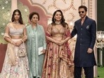 Shah Rukh Khan at Anant-Radhika's Shubh Aashirwad with Gauri Khan and Suhana Khan. Shah Rukh Khan at Anant-Radhika's Shubh Aashirwad with Gauri Khan and Suhana Khan.