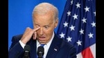 US President Joe Biden wipes his eye as he speaks during a press conference at the close of the 75th NATO Summit at the Walter E. Washington Convention Center in Washington, DC on July 11, 2024. (Photo by Mandel NGAN / AFP) (AFP) US President Joe Biden wipes his eye as he speaks during a press conference at the close of the 75th NATO Summit at the Walter E. Washington Convention Center in Washington, DC on July 11, 2024. (Photo by Mandel NGAN / AFP) (AFP)