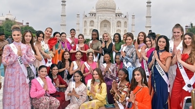 Agra, Jul 04 (ANI): Beauty contestants pose for a photo during their visit to the Taj Mahal ahead of the Miss Teen International 2024 pageant, in Agra on Thursday. (ANI Photo) (Yatish Lavania) Agra, Jul 04 (ANI): Beauty contestants pose for a photo during their visit to the Taj Mahal ahead of the Miss Teen International 2024 pageant, in Agra on Thursday. (ANI Photo) (Yatish Lavania)