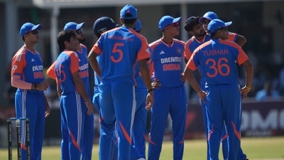 Indian players wait for the umpire's decision during the T20 cricket match between Zimbabwe and India at the Harare Sports club, in Harare, Saturday, July 13, 2024. AP/PTI(AP07_13_2024_000194B) (AP) Indian players wait for the umpire's decision during the T20 cricket match between Zimbabwe and India at the Harare Sports club, in Harare, Saturday, July 13, 2024. AP/PTI(AP07_13_2024_000194B) (AP)
