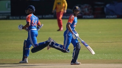 Yashasvi Jaiswal hammered an unbeaten 93 off 52 balls with 12 fours and two sixes. Skipper Shubman Gill happily played the second fiddle with 58-run knock. (AP) Yashasvi Jaiswal hammered an unbeaten 93 off 52 balls with 12 fours and two sixes. Skipper Shubman Gill happily played the second fiddle with 58-run knock. (AP)