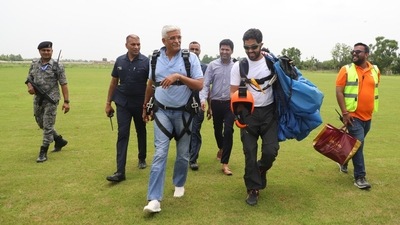 Skyhigh is India's only civilian skydiving drop zone at Narnaul Airstrip in Haryana. (Gajendra Singh Shekhawat (X))