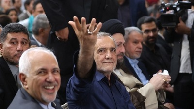 Iran's President-elect Masoud Pezeshkian gestures during a gathering with his supporters at the shrine of Iran's late leader Ayatollah Ruhollah Khomeini, in south of Tehran, Iran July 6, 2024. Majid Asgaripour/WANA (West Asia News Agency) via REUTERS (via REUTERS)