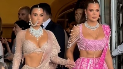 Kim and Khloe Kardashian for Day 2 of Ambani festivities. Kim and Khloe Kardashian for Day 2 of Ambani festivities.