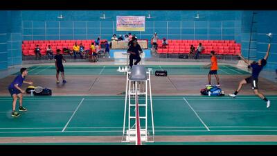 Players in action during 2nd day of District Badminton Championship for U-15 and U-17 at Shastri Badminton Hall in Ludhiana . (Manish/HT)