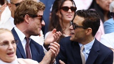Actors Rami Malek and James Norton were spotted having a light moment before the semi final match between Spain's Carlos Alcaraz and Russia's Daniil Medvedev. (Reuters)