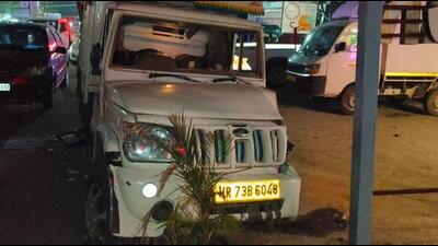 The mini truck after the mishap in Jalandhar late Friday night. (HT photo)