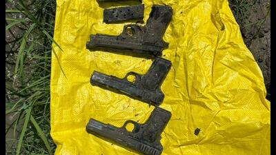 The seized firearms in Maujam village of Fazilka district on Saturday. (HT photo)
