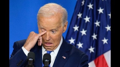 US President Joe Biden wipes his eye as he speaks during a press conference at the close of the 75th NATO Summit at the Walter E. Washington Convention Center in Washington, DC on July 11, 2024. (Photo by Mandel NGAN / AFP) (AFP) US President Joe Biden wipes his eye as he speaks during a press conference at the close of the 75th NATO Summit at the Walter E. Washington Convention Center in Washington, DC on July 11, 2024. (Photo by Mandel NGAN / AFP) (AFP)