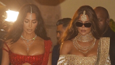 Kim Kardashian and Khloe Kardashian wear sarees to Anant Ambani and Radhika Merchant's wedding