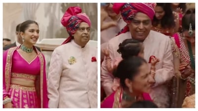Radhika Merchant didn't miss out on the baraat fun at her wedding, thanks to dad-in-law Mukesh Ambani. Radhika Merchant didn't miss out on the baraat fun at her wedding, thanks to dad-in-law Mukesh Ambani.