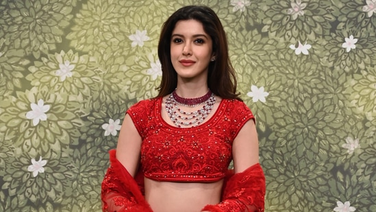 Shanaya Kapoor wore a red lehenga with a necklace adorned with rubies.