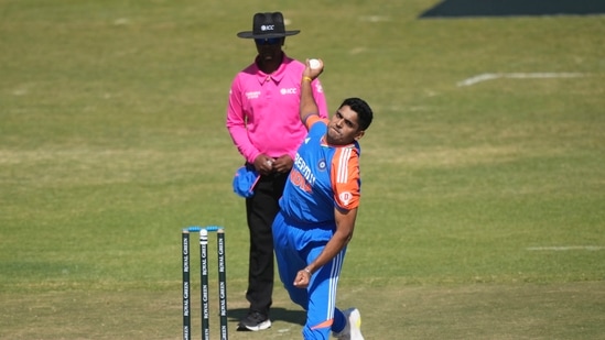 Tushar Deshpande made his India debut and claimed the crucial wicket of Sikandar Raza to open his international account.(AP)