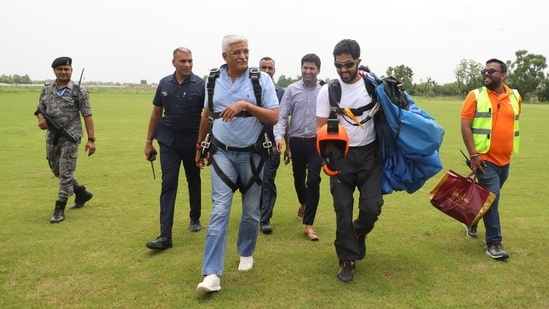 Skyhigh is India's only civilian skydiving drop zone at Narnaul Airstrip in Haryana.(Gajendra Singh Shekhawat (X))