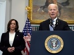 President Joe Biden speaks from the Roosevelt Room of the White House in Washington, Sunday, July 14, 2024, about the apparent assassination attempt of former President Donald Trump at a campaign rally in Pennsylvania, as Vice President Kamala Harris listens. (AP Photo/Susan Walsh) President Joe Biden speaks from the Roosevelt Room of the White House in Washington, Sunday, July 14, 2024, about the apparent assassination attempt of former President Donald Trump at a campaign rally in Pennsylvania, as Vice President Kamala Harris listens. (AP Photo/Susan Walsh)