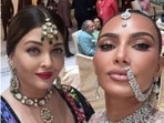 Kim Kardashian with actors Aishwarya Rai and Ranveer Singh.
