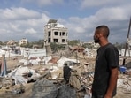 A Palestinian man looks at damaged tents at the site of Israeli bombardment a day earlier on the al-Mawasi displacement camp of Khan Yunis city in the southern Gaza Strip on July 14, 2024, amid the ongoing conflict between Israel and the Palestinian militant Hamas group in Gaza A Palestinian man looks at damaged tents at the site of Israeli bombardment a day earlier on the al-Mawasi displacement camp of Khan Yunis city in the southern Gaza Strip on July 14, 2024, amid the ongoing conflict between Israel and the Palestinian militant Hamas group in Gaza