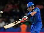 Afghanistan's Rahmanullah Gurbaz bats during the men's T20 World Cup cricket match between Afghanistan and Australia