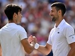 Winner Spain's Carlos Alcaraz (L) shakes hands with Serbia's Novak Djokovic (R) at the end of their Wimbledon men's singles final(AFP) Winner Spain's Carlos Alcaraz (L) shakes hands with Serbia's Novak Djokovic (R) at the end of their Wimbledon men's singles final(AFP)