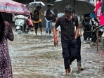 Thane, India - July 13, 2024:  Water logging Jambali Naka market after heavy in Thane on, Saturday, July 13, 2024. ( Praful Gangurde / HT Photo )