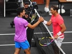 Carlos Alcaraz and Rafael Nadal at the Netflix Slam in Las Vegas, Nevada(Getty Images via AFP) Carlos Alcaraz and Rafael Nadal at the Netflix Slam in Las Vegas, Nevada(Getty Images via AFP)