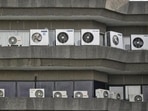 Air conditioners installed at a building near Jhandewalan, in New Delhi (Photo by Biplov Bhuyan/ Hindustan Times)