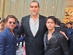 The Grat Khali posed with Shah Rukh Khan and Aryan Khan at Ambani Shubh Aashirwad. The Grat Khali posed with Shah Rukh Khan and Aryan Khan at Ambani Shubh Aashirwad.