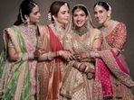 Nita Ambani poses for a beautiful pic with Isha Ambani, Shloka Mehta, and Radhika Merchant. (Instagram) Nita Ambani poses for a beautiful pic with Isha Ambani, Shloka Mehta, and Radhika Merchant. (Instagram)