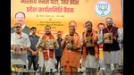 Uttar Pradesh Chief Minister Yogi Adityanath, Union Minister and BJP National President JP Nadda, Deputy Chief Minister Brajesh Pathak, the party’s National General Secretary Vinod Tawde and state BJP President Bhupendra Singh Chaudhary during the party’s state working committee meeting, in Lucknow, Sunday (PTI) Uttar Pradesh Chief Minister Yogi Adityanath, Union Minister and BJP National President JP Nadda, Deputy Chief Minister Brajesh Pathak, the party’s National General Secretary Vinod Tawde and state BJP President Bhupendra Singh Chaudhary during the party’s state working committee meeting, in Lucknow, Sunday (PTI)