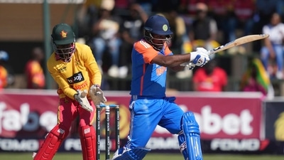Abhishek Sharma then fell to the brilliant Blessing Muzarabani while Shubman Gill was dismissed by Richard Ngarava and India 40/3 at the end of the fifth over. Sanju Samson and Riyan Parag then steadied the innings. (AP) Abhishek Sharma then fell to the brilliant Blessing Muzarabani while Shubman Gill was dismissed by Richard Ngarava and India 40/3 at the end of the fifth over. Sanju Samson and Riyan Parag then steadied the innings. (AP)