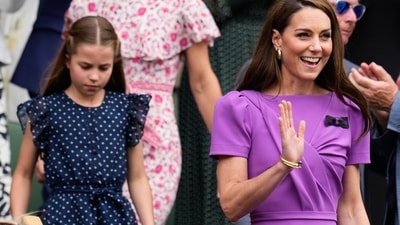 She and her 9-year-old daughter, Princess Charlotte, got to the site of the grass-court Grand Slam tournament in southwest London in a motorcade about a half-hour before the final was scheduled to begin. (AP) She and her 9-year-old daughter, Princess Charlotte, got to the site of the grass-court Grand Slam tournament in southwest London in a motorcade about a half-hour before the final was scheduled to begin. (AP)