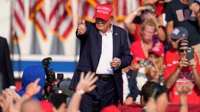 Republican presidential candidate and former President Donald Trump is pictured at a campaign event moments before the shooting occurred on Saturday, July 13, 2024. (AP) Republican presidential candidate and former President Donald Trump is pictured at a campaign event moments before the shooting occurred on Saturday, July 13, 2024. (AP)