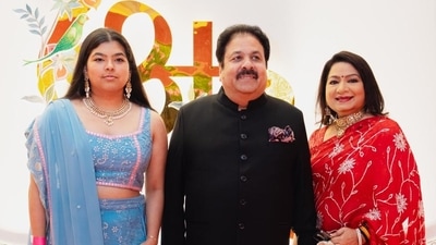Rajeev Shukla, former MP, Congress leader, Indian Premier League chairman, and BCCI Vice-President, also attended the wedding with his family. He wore a black bandhgala while his wife Anurradha Prasad donned a red sari and their daughter was seen in a blue lehenga. Rajeev Shukla, former MP, Congress leader, Indian Premier League chairman, and BCCI Vice-President, also attended the wedding with his family. He wore a black bandhgala while his wife Anurradha Prasad donned a red sari and their daughter was seen in a blue lehenga.