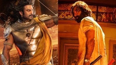 Prabhas and Ranbir Kapoor in stills from Kalki 2898 AD and Animal. Prabhas and Ranbir Kapoor in stills from Kalki 2898 AD and Animal.