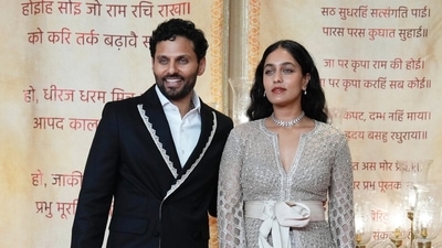 Author and life coach Jay Shetty and wife Radhi Devlukia pose for photos. (PTI) Author and life coach Jay Shetty and wife Radhi Devlukia pose for photos. (PTI)