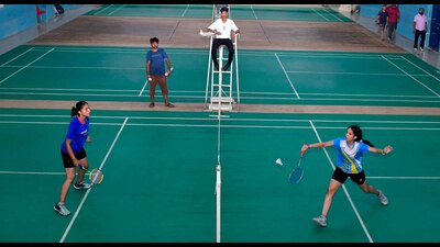 Players in action during the district badminton championship at Shastri Badminton Hall in Ludhiana on Sunday. (Manish/HT) Players in action during the district badminton championship at Shastri Badminton Hall in Ludhiana on Sunday. (Manish/HT)