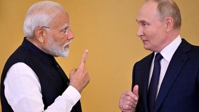 Russian president Vladimir Putin and Prime Minister Narendra Modi after their talks at the Kremlin in Moscow on Tuesday. (AFP) (HT_PRINT)