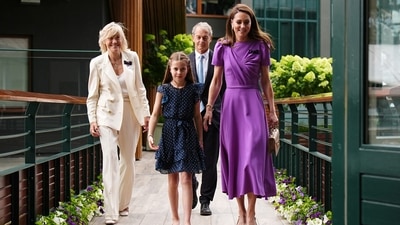 She was joined in the front row of the Royal Box by her sister Pippa Matthews. Two rows behind them were actors Tom Cruise and Benedict Cumberbatch, while a number of former Wimbledon champions were also on hand — including Rod Laver, Andre Agassi and Stefan Edberg.&nbsp; (via REUTERS)