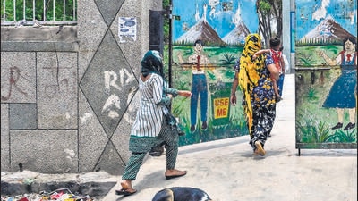 The entrance to the MCD primary school at the B-1 block JJ Colony in Bawana. (Raj K Raj/HT) The entrance to the MCD primary school at the B-1 block JJ Colony in Bawana. (Raj K Raj/HT)