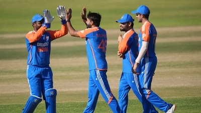 The pair put up 44 runs off 46 balls for the third wicket before Marumani fell to Washington Sundar. Myers scored 34 off 32 but India strangled Zimbabwe for runs in the middle overs which eventually led to them collapsing for a score of 125. (AP) The pair put up 44 runs off 46 balls for the third wicket before Marumani fell to Washington Sundar. Myers scored 34 off 32 but India strangled Zimbabwe for runs in the middle overs which eventually led to them collapsing for a score of 125. (AP)