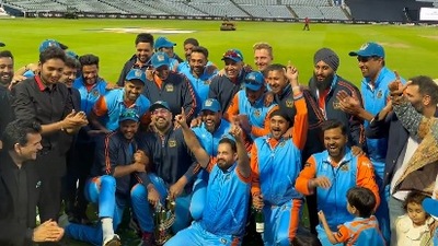 Irfan Pathan leads India Champions' celebrations (X) Irfan Pathan leads India Champions' celebrations (X)