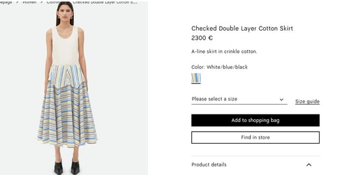 Her skirt costs €2,300 which is equivalent to ₹2.09 lakh. (www.bottegaveneta.com) Her skirt costs €2,300 which is equivalent to ₹2.09 lakh. (www.bottegaveneta.com)