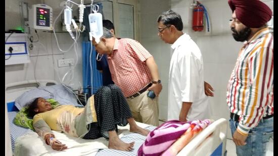 A patient under treatment in the community health centre of Patran, Patiala, on Sunday. (HT photo)